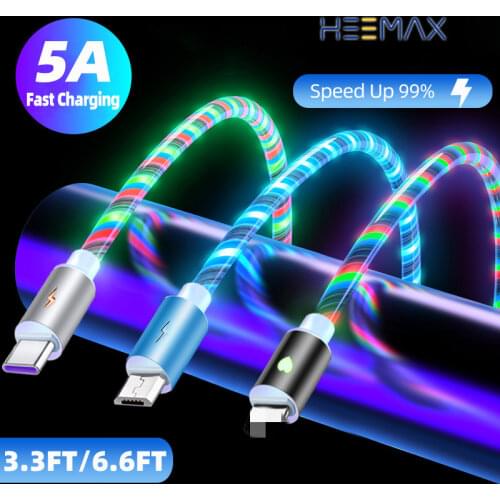5A Cylindrical Streamer Type c cable fast charging For huawei P40 P30 For iPhone 12 11 For xiaomi For samsung