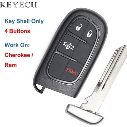 Keyecu Smart Remote Key Shell Case 4 Button for Jeep Cherokee Ram 1500 2500 3500 2013 2014 2015 2016 2017 2018, FCC: GQ4-54T