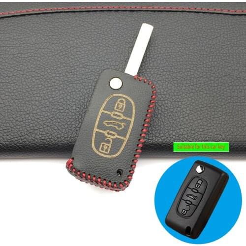 100% Leather 3 Buttons Flip Remote Key Fob Case Cover For Peugeot 107 207 307 407 308 607 for Citroen C1 C2 C3 C4 C5 C6 C8