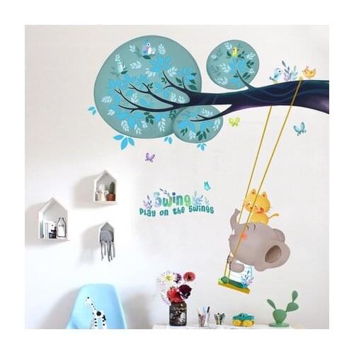 Wall Sticker Lovely Little Elephant To Swing Baby Room Wall Decoration Kids Bedroom Wall Decals Kindergarten Classroom Stickers