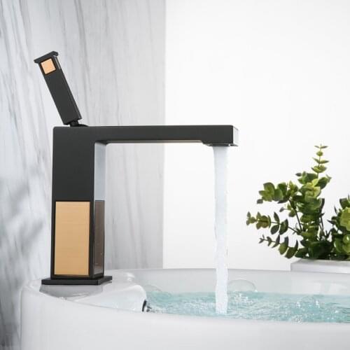 Black and Rose gold Square Bathroom sink Faucet Solid Brass Basin Faucet Cold and Hot Water Mixer Luxury Single Handle Tap