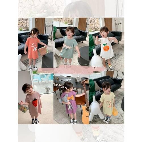 Summer Girl Cartoon T-shirt Skirt Childrens Comfortable Dress Childrens Skirt Childrens Clothing
