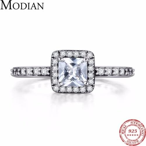 Modian Authentic 925 Sterling silver Sparkling Ring Classic CZ Finger Rings Engagement Fashion Wedding Jewelry silver 925