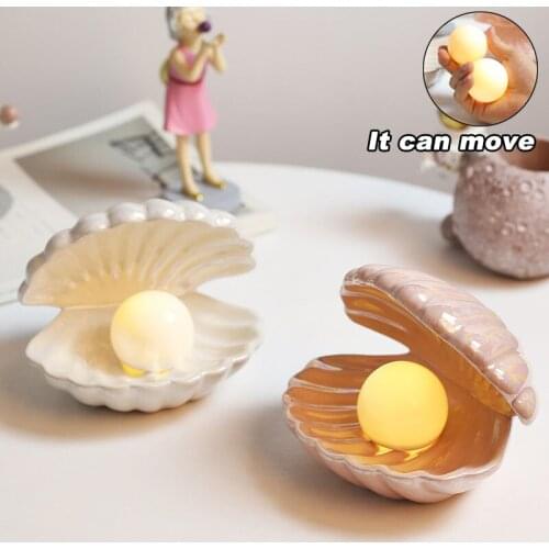 1pcs Creative Ceramic Shell Night Light Desktop Decorative Fairy Pearl Lamp Girl Light