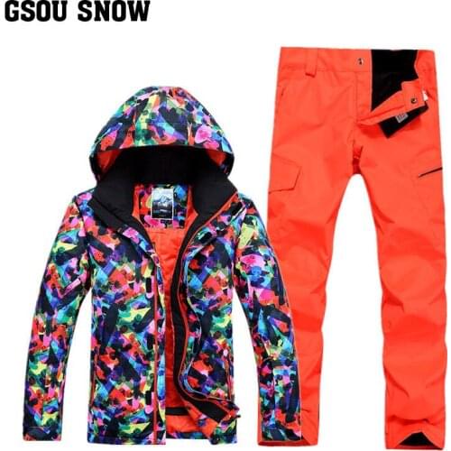 GSOU SNOW Male Double Single Board Skiing Suit Winter Breathable Warm Waterproof Wear-resistant Ski Jacket Ski Pants For Men