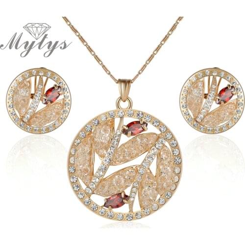 Mytys High Quality Round Pendant Earring Necklace Sets for Women 2017 New Design Wire Mesh Net Crystal jewelry sets CN287