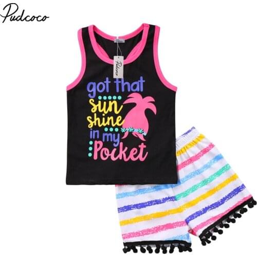 2018 Brand New Toddler Infant Kids Baby Girls Summer Clothes Vest Top Colorful Tassel Shorts 2Pcs Set Sunsuit Causal Outfit 1-6T