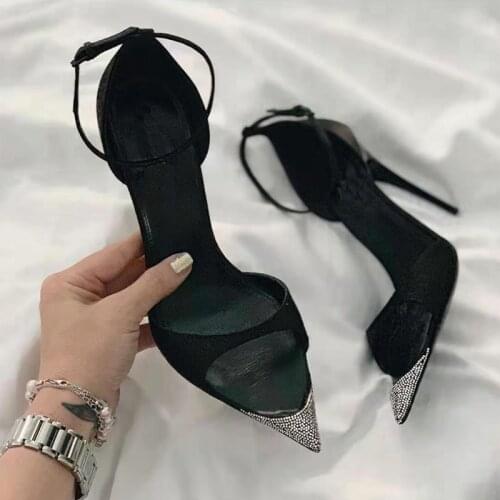 New Summer Black Sandals Women Pointed Toe with Rhinestone Stiletto High Heels Party Shoes Ladies Sexy sandalias de las mujeres