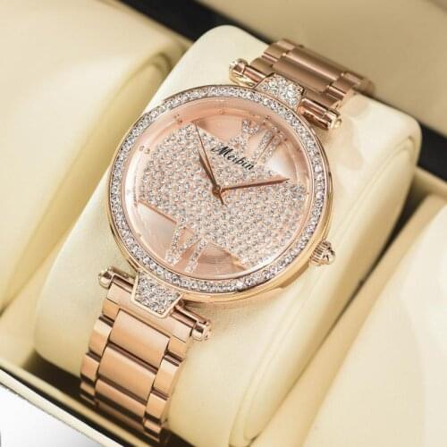 New Hot Quartz Casual Ladies Wristwatch High-End Linked List Custom Full Diamond Womens Watch