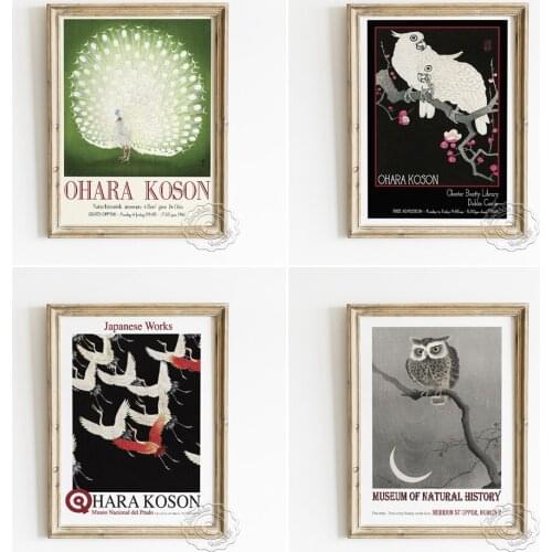 Ohara Koson The Woodcuts Exhibition Museum Poster, Tradition Exquisite Bird Art Prints, Owl Peacock Parrot Egrets Wall Pictures