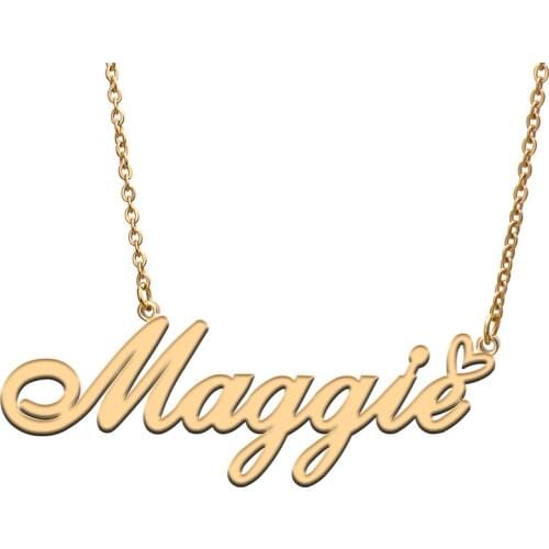 Love Heart Maggie Name Necklace for Women Stainless Steel Gold & Silver Nameplate Pendant Femme Mother Child Girls Gift