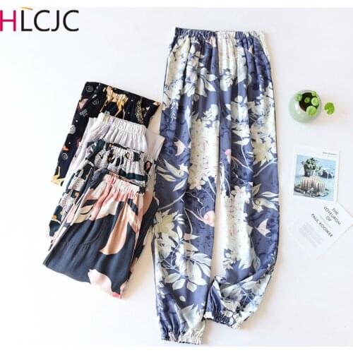 Summer Cotton Printing Women Pajama Bottoms Elastic Waist Ankle-Length Pants Sleep Wear for Women Lounge Wear Closing Pants
