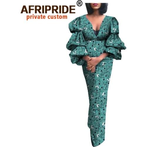 Maxi Dress African Dresses for Women V Neck Ankara Print Dress Dashiki Outfits Floral Wear Midi Dress Pure Cotton A7225135