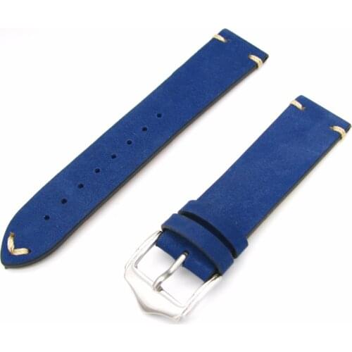 Rolamy 20 22mm Real Calf Suede Leather Handmade Stitch Blue Luxury watchbands Strap Belt For Seiko Omega Tudor Rolex