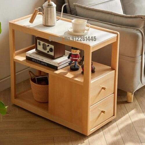 Light Luxury Rock Board Movable Solid Wood Sofa Side Cabinet Living Room Small Tea Table Square Table Mini Square Corner Table N