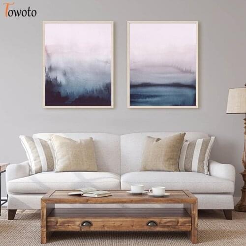 Pink Blue Print Poster Modern Landscape Canvas Painting Watercolor Abstract Paintings on The Wall Art Nordic Wall Decor Unframed