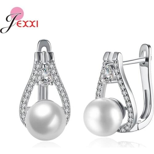 Simulated Pearl Drop Earrings For Women Girl Hooks Earring Micro Pave Zircon Shiny 925 Sterling Silver Earring Jewelry