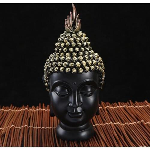 Resin Buddha Head Statue Buddhist Religious Figurine Sculpture Home Decor