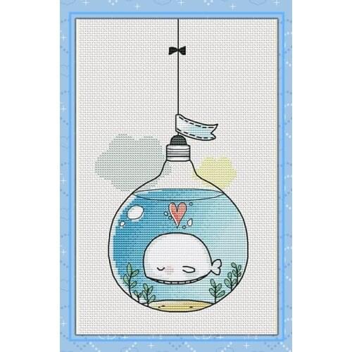 Tt Counted Cross Stitch Kit Fan blowing a fan Handmade Needlework For Embroidery 14ct Cross Stitch Whale in a light bulb