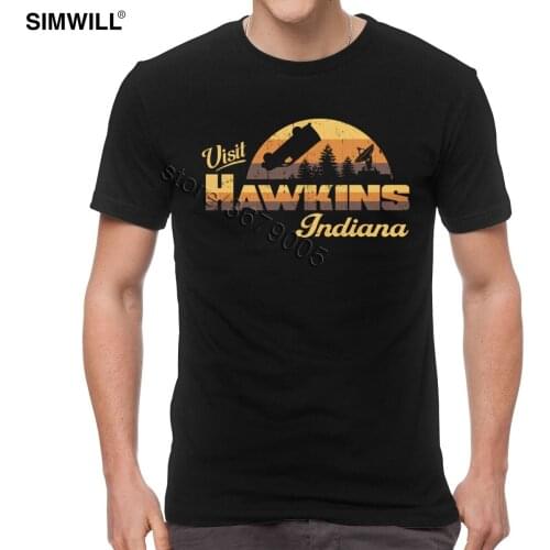 Vintage Visit Hawkins Tshirt Cool Stranger Things T-Shirt Short Sleeve Soft Cotton Casual Tee TV show T Shirt Awesome Apparel
