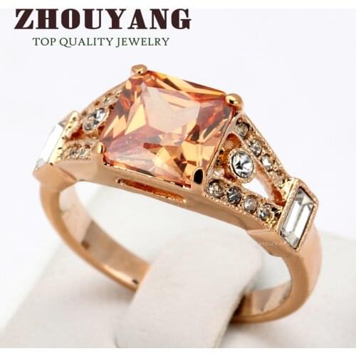 Top Quality Square Rose Gold Color Fashion Ring Austrian Crystals Full Sizes ZYR460 ZYR356
