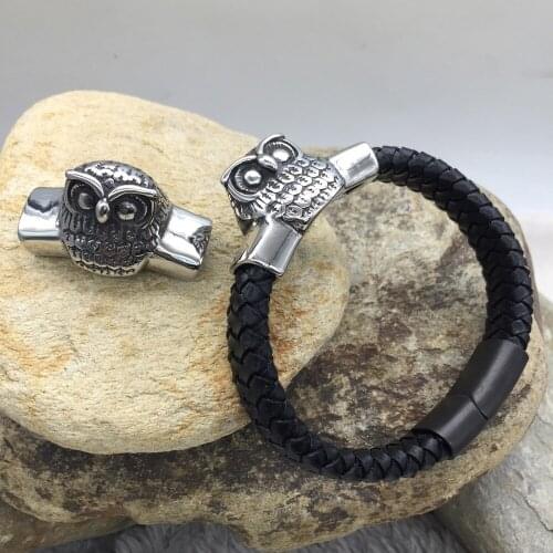 Wonlee Winle Stainless Steel Big hole Owl Head Bead Charm Fit DIY Men Leather Bracelet Jewelry Making (Without Bracelet)