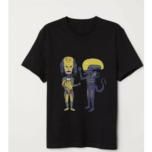 Alien Vs Predator X Beavis And Butthead Hunter And Xenomorph Funny Black T-Shirt Slim Fit Tee Shirt