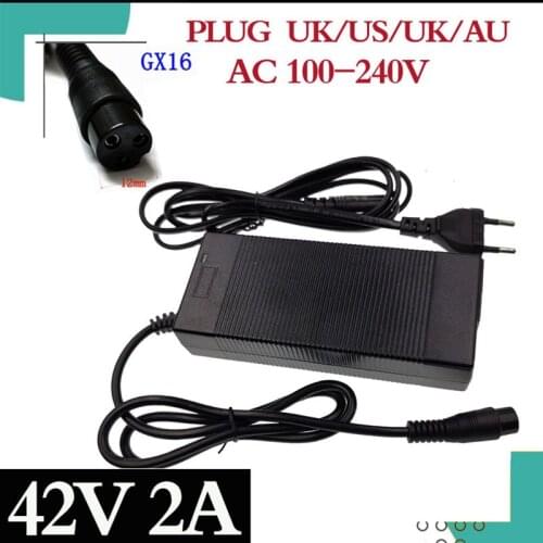 42V 2A lithium battery electric bicycle charger for 36V electric scooter 3-Prong Inline Connector 3P GX16 Plug high quality