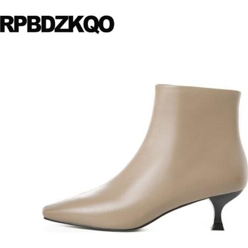 Square Toe Autumn High Quality Shoes Chunky Booties Genuine Leather Winter Block 2021 Size 34 Fur Women Ankle Boots Medium Heel