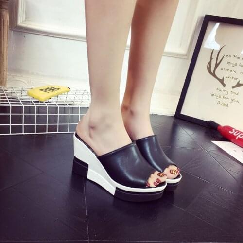 2021 Fashion Sexy Summer Women Slippers Thick Platform Wedges Peep-toe Womans Sandals Outside Super High (8cm-up) Ladies Slides