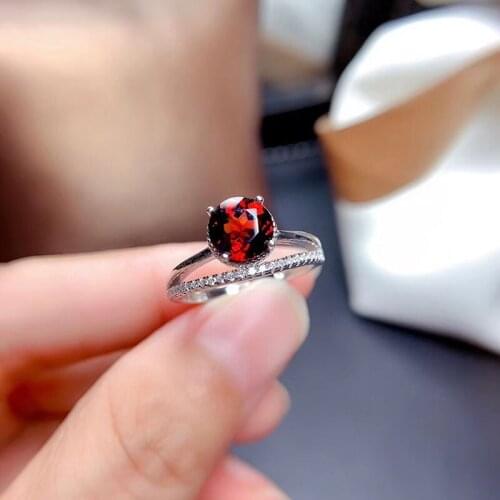 Natural Garnet Ring High Purity Excellent Color 7x7mm Round Faceted for Women Engagement Fine Jewelry High Quality S925 Silver