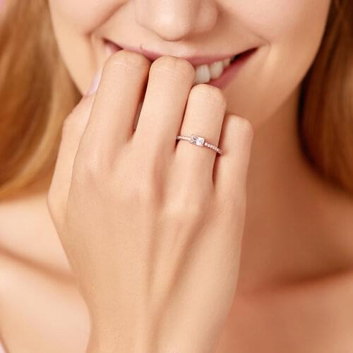 ATHENAIE 925 Sterling Silver CZ Sparkling Square Halo Rings Color Rose Gold for Women Stackable Finger Ring For Women