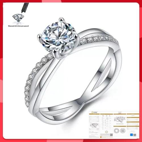 925 Sterling Silver Moissanite Silver Ring Fine jewelry Round Cut 1CT 2CT IJ Anniversary Wedding Diamond Rings for Girlfriend