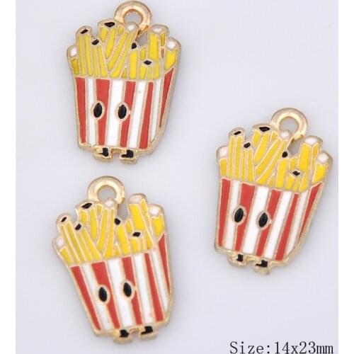10pcs Korean fashion clothing New creative potato Fries chips charms pendants alloy accessories, enamel Colorful wings of love
