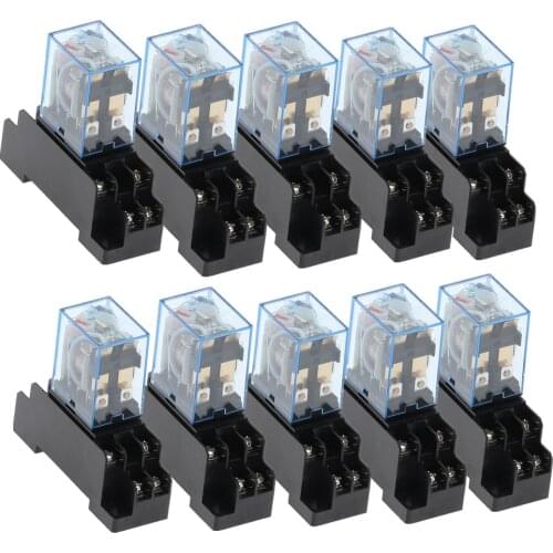 10set DC 12V 24V 36V 48V 110V 220V Coil Power Relay LY2NJ DPDT 8 Pin HH62P JQX-13F With Socket Base OK
