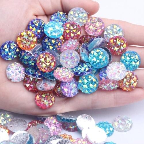 14mm 40/100pcs Sewing Round Shape Flatback Resin Rhinestones With 2 Holes Crocodile Skin Texture Beads DIY Scrapbooking Crafts