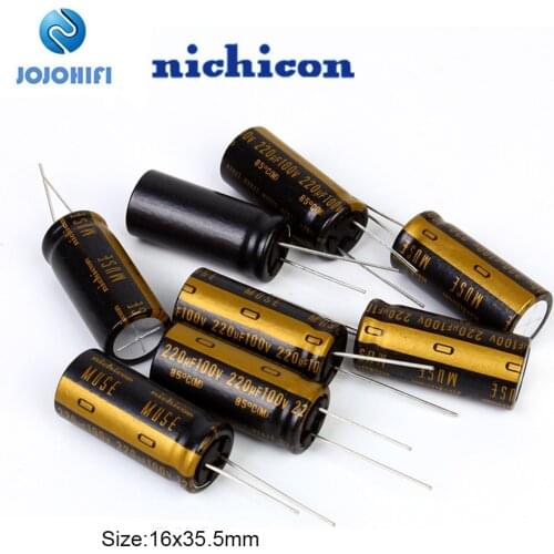 2pcs-20pcs Nichicon 220UF 100V 16x35.5mm KZ MUSE 100V/220UF Pitch 7.5mm Fever Audio Electrolytic Capacitors