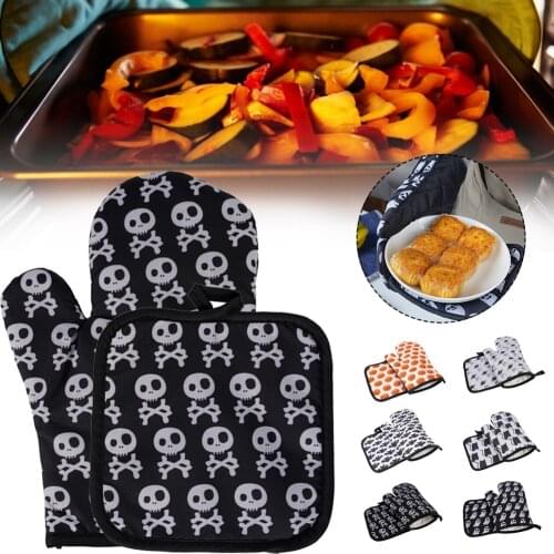 2pc/set Microwave Baking BBQ Glove Cotton Cute Oven Mitts Heat Resistant Linen Potholders Non-slip Kitchen Cooking Tools Mitten