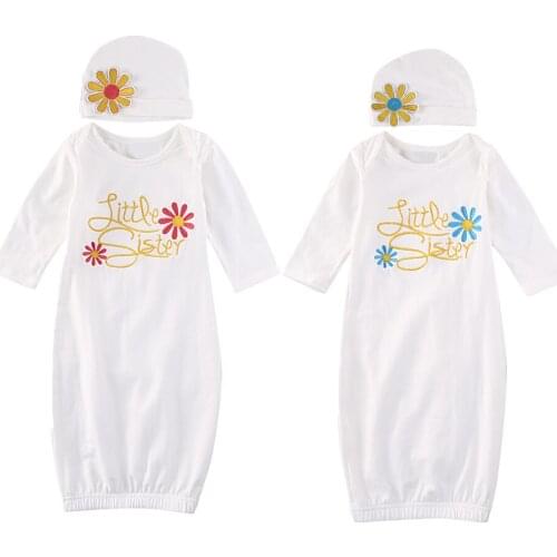 2018 Newborn Baby Girl Take Home outfit Little Sister Sleep Bags Set Baby Gown Hat Set