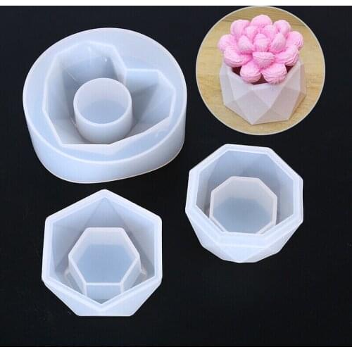 3D Rhombus Hexagonal Flowerpot Silicone Mold Succulent Flower Pot Epoxy Resin Mold DIY Decor Ornaments Casting Tool