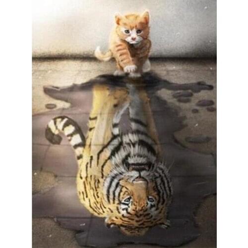 Cat Reflection Tiger 5D square round Diy Diamond Painting kits Full drill diamond Embroidery Cross Stitch kids room decorZP-1121