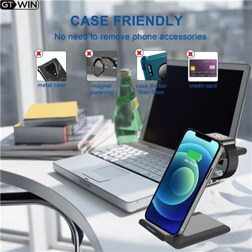 GTWIN Wireless Charger Stand For iPhone12 Pro Max 12mini Qi 15W Fast Charging Induction Chargers For Samsung Apple Watch Airpods