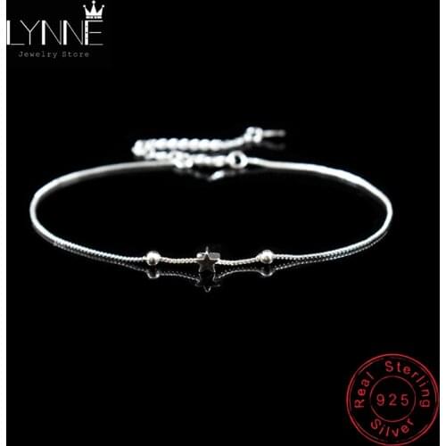 New Fashion Star&Square Bead Pendant Anklets 925 Sterling Silver Simple Exquisite Summer Foot Chain Bracelets Women Jewelry Gift