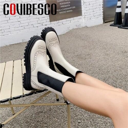 COVIBESCO 2021 Woman Short Boots Autumn Winter Warm Genuine Leather Casual Shoes New Arrival Fashion Woman Shoes