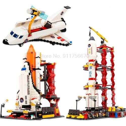 City Space Shuttle Launch Center Atellite Astronaut Figure Model Building Blocks Diy Kit Bricks Set Kids Toys For Children Gift