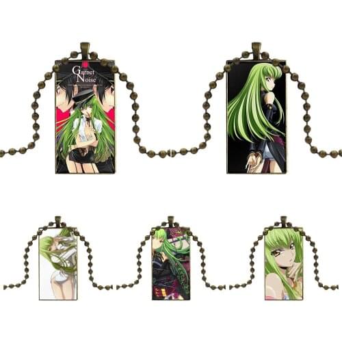 For Girls Japanese Anime Sexy Girl Code Geass Cc Glass Cabochon Jewelry Bronze Color With Long Pendant Choker Rectangle Necklace