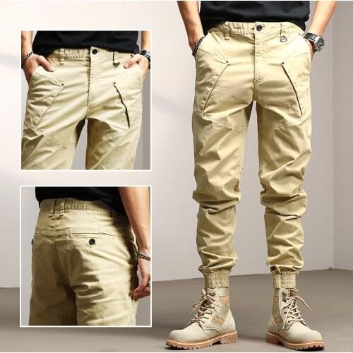 European Street Fashion Men Jeans Slim Fit Multi Pockets Casual Cargo Pants Men Overalls Korean Style Hip Hop Joggers Trousers