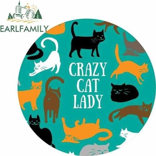 EARLFAMILY 13cm x 13cm Crazy Cat Lady Car Stickers Waterproof Creative Decal Car Styling Windshield Air Conditioner Decoration