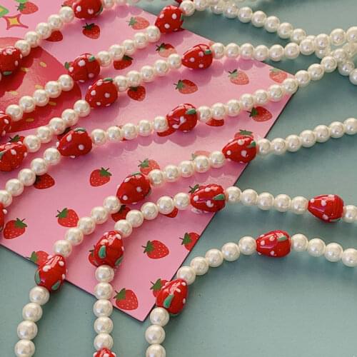 FFLACELL 2021 NEW Korean INS Hot Sale Strawberry Pearl Necklace Trendy Fruit Sweet Choker for Women Girl Summer Holiday Jewelry