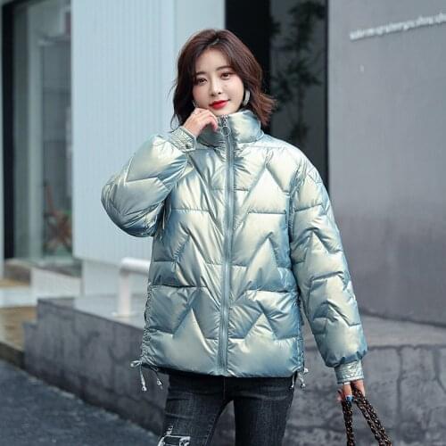 FORERUN Winter Jacket Women Fashion Stand Collar Simple Oversized Bubble Coat Cotton Padded Puffer Jackets 2021 Hot Sales